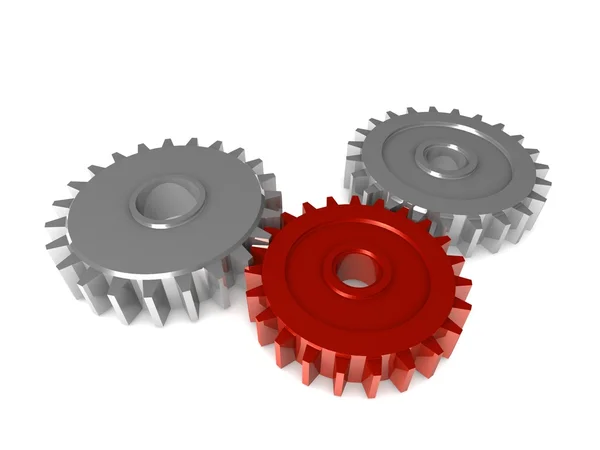 3D silver and red gears — Stock Photo, Image