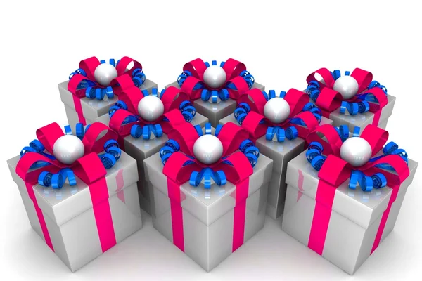 Cajas de regalo multicolores con cintas de colores — Foto de Stock