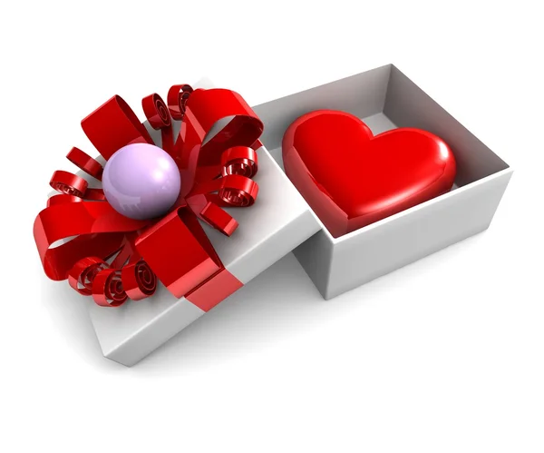 White gift box and heart — Stock Photo, Image