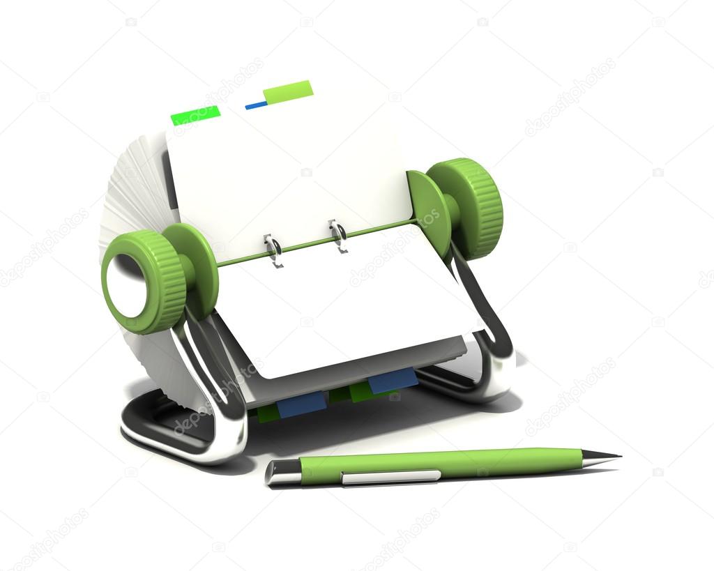 Colorful rolodex and pen