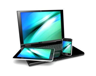 dizüstü bilgisayar, tablet, monitör ve izole cep telefonu