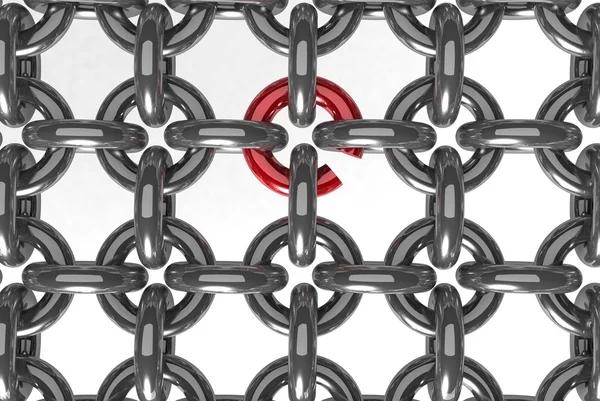 Chain with one red link about to break — Stock Photo, Image