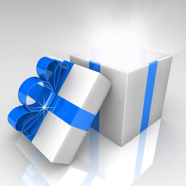 Open gift box with ribbon bow — Stock Photo, Image