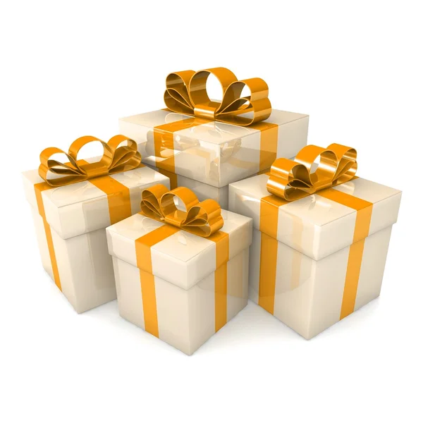 Geschenkboxen mit bunten Bändern — Stockfoto