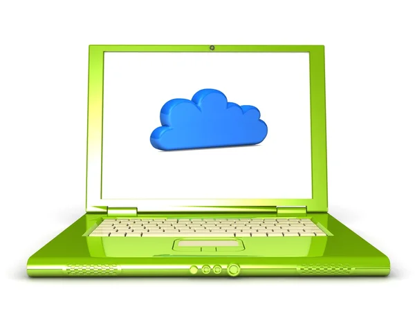 3D-Laptop mit Wolke auf dem Bildschirm — Stockfoto