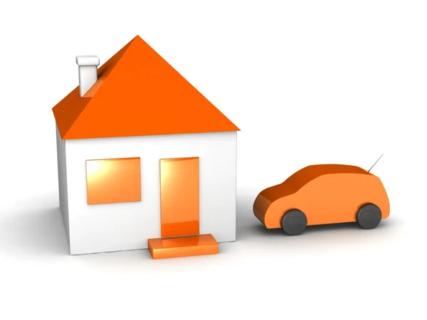 Huis en auto pictogram — Stockfoto