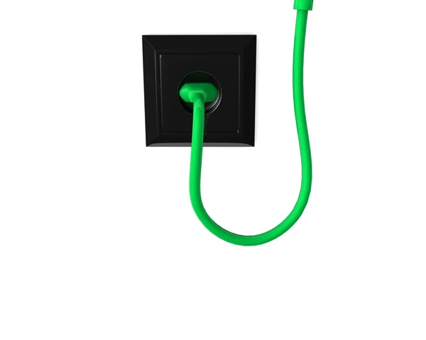 Enchufe eléctrico y un cable de color verde — Foto de Stock