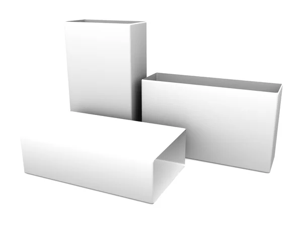 Caixas abertas brancas em branco — Fotografia de Stock