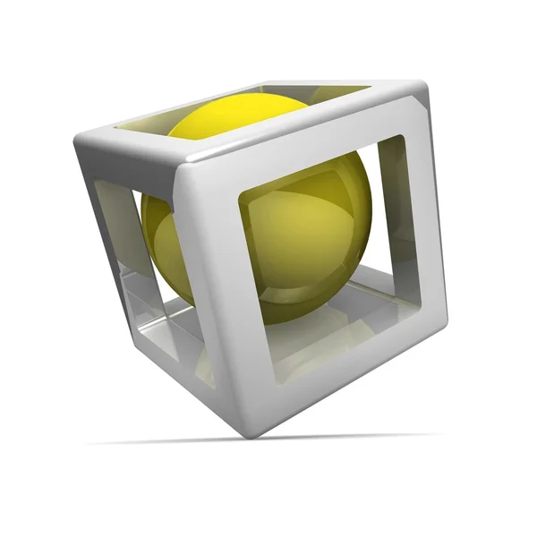 Куб со сферой внутри — стоковое фото