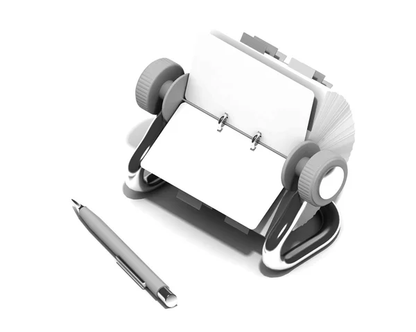 Rolodex ve kalem beyaz — Stok fotoğraf