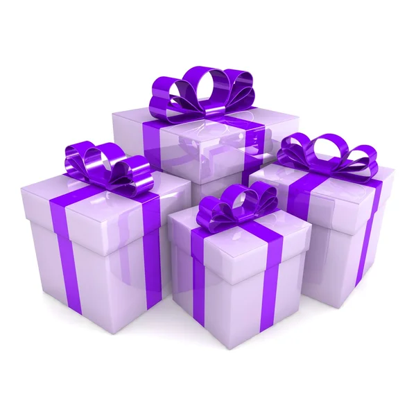 Ajándék dobozok, színes szalagok — Stock Fotó