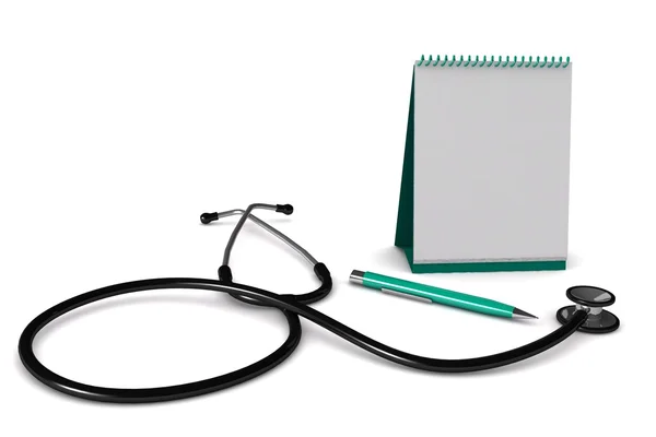 Stethoscope, notepad and pen — Stock Photo, Image