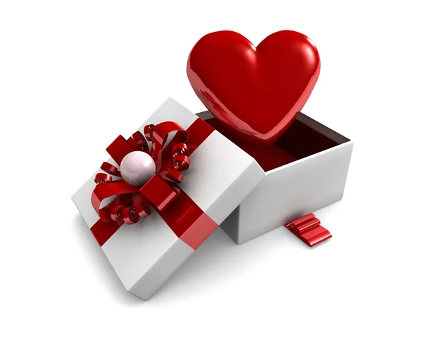 White gift box and heart — Stock Photo, Image