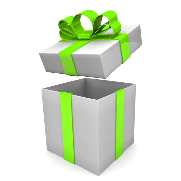 Open gift box with ribbon bow — Stock Photo, Image