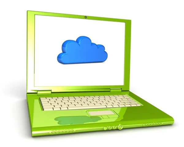 3D-Laptop mit Wolke auf dem Bildschirm — Stockfoto