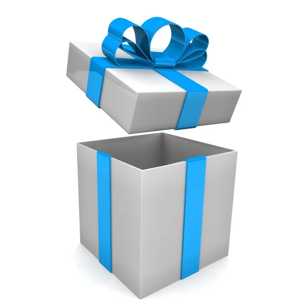 Open gift box with ribbon bow — Stock Photo, Image