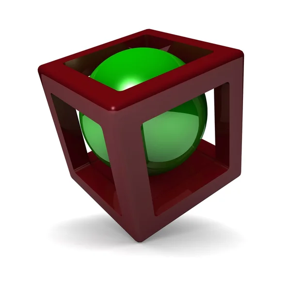 Cubo 3d con sfera interna — Foto Stock