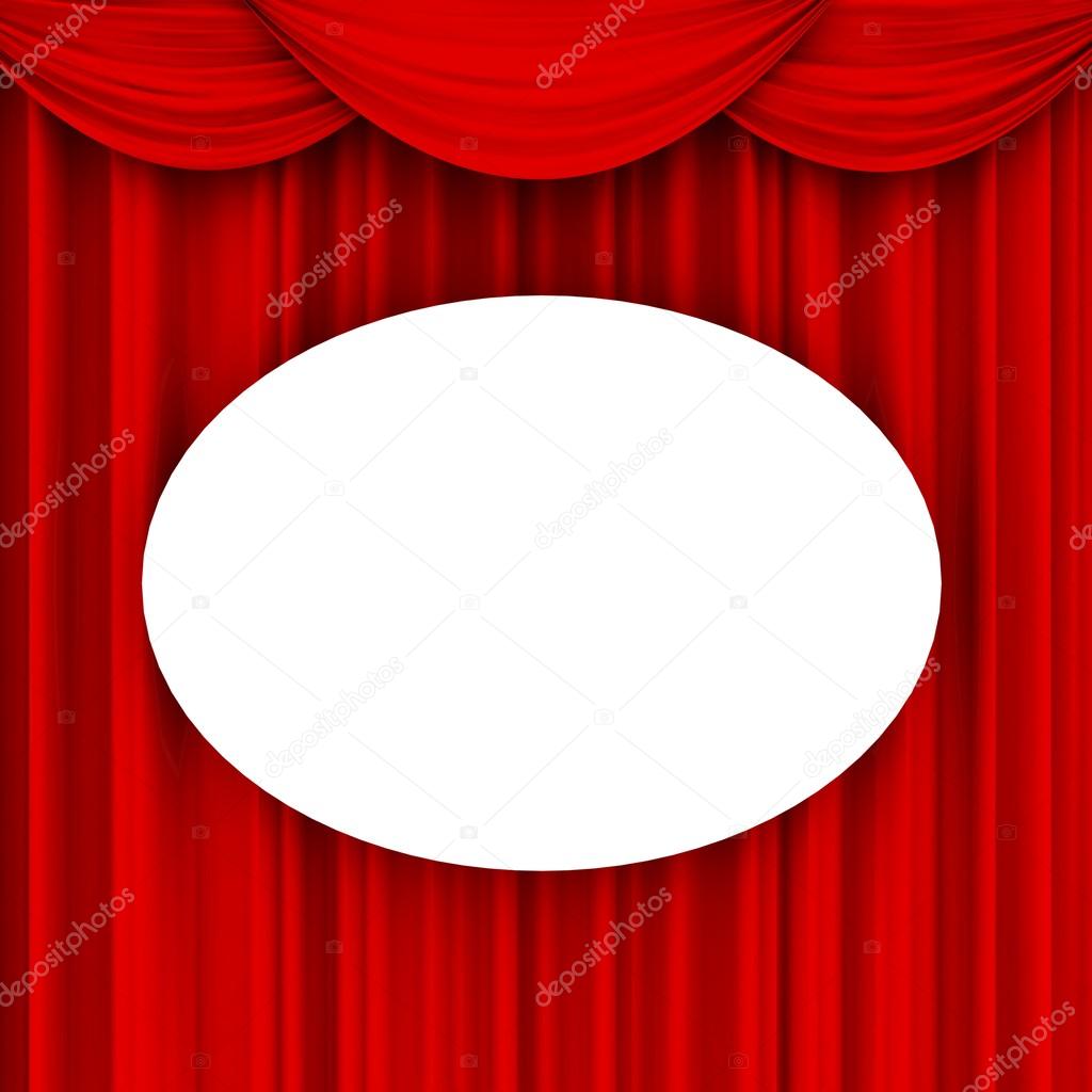 Red curtain with white oval