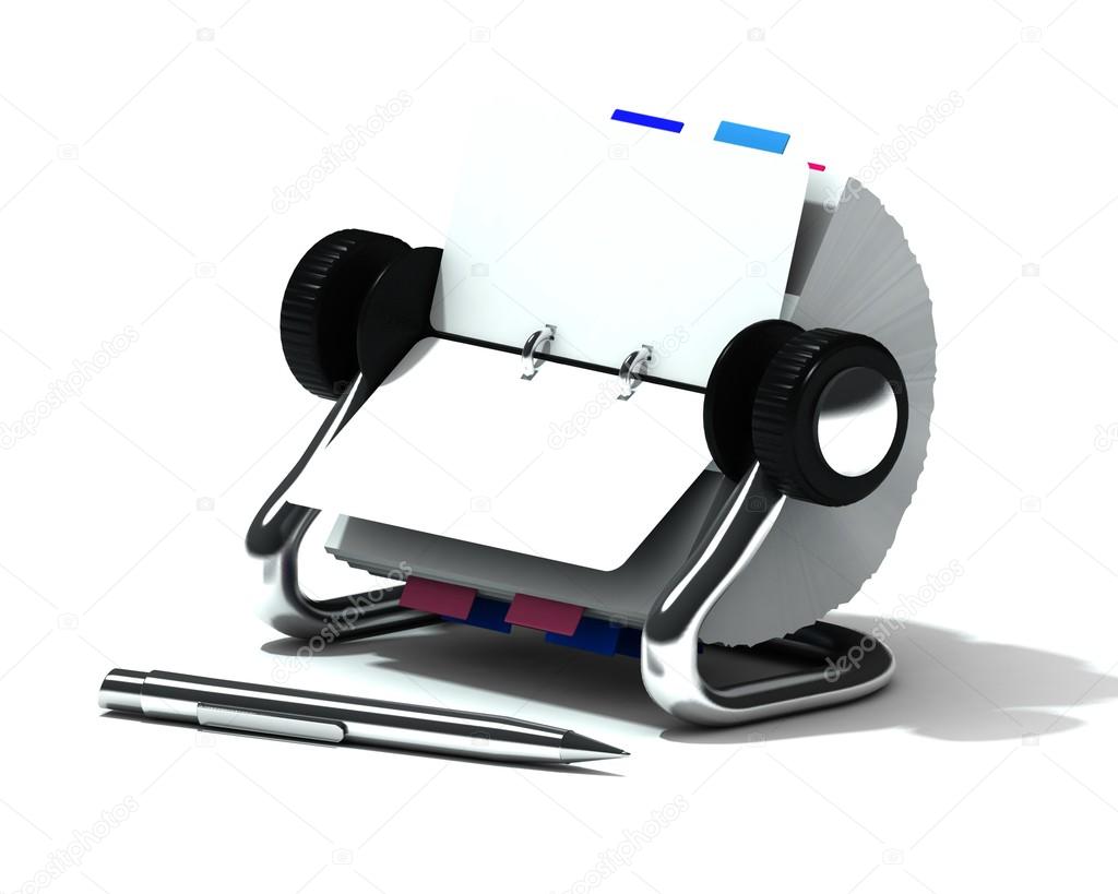 Rolodex and silver pen