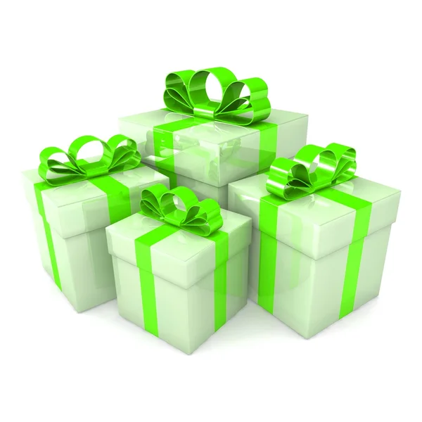 Gift boxes with colorful ribbons — Stock Photo, Image