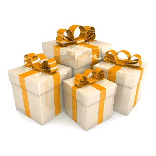 Gift boxes with colorful ribbons — Stock Photo, Image