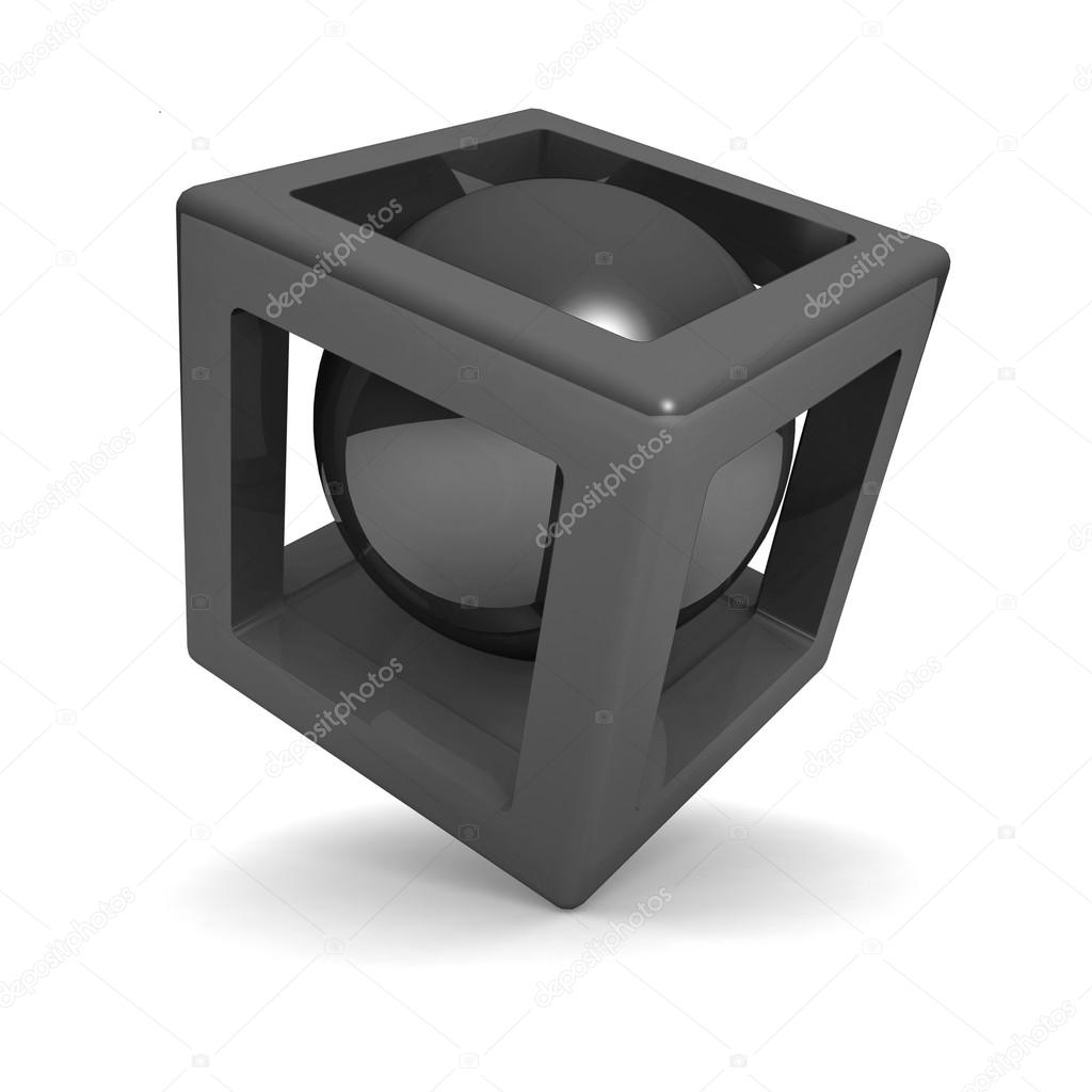 3d cube with sphere inside