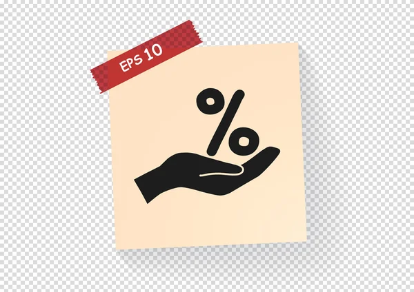 Porcentaje en el icono web de la mano — Vector de stock