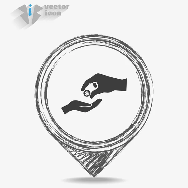 Coin in hand web icon. — Stock Vector