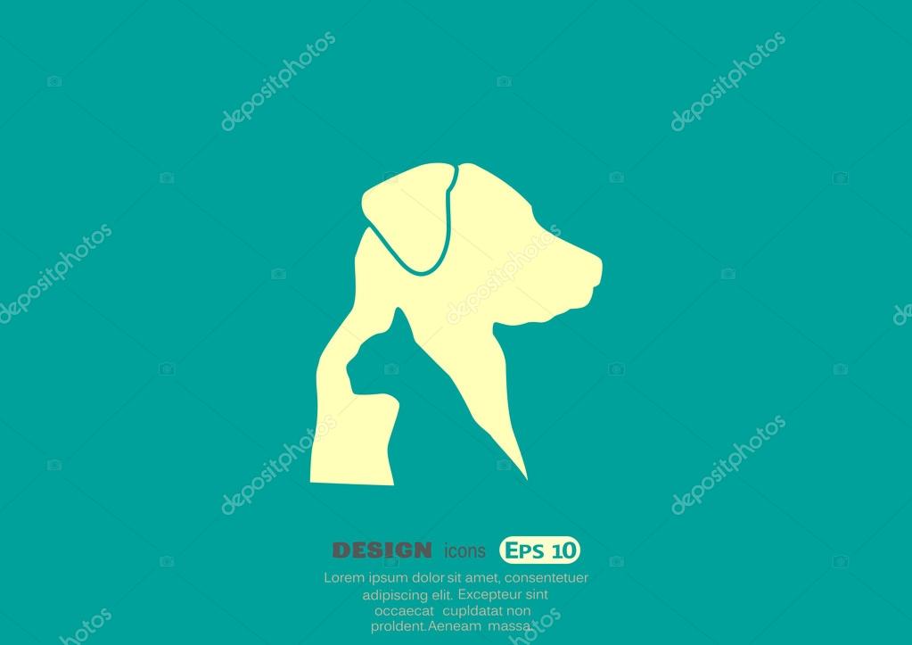Dog and cat veterinary logo with cat and dog silhouettes on turquoise background