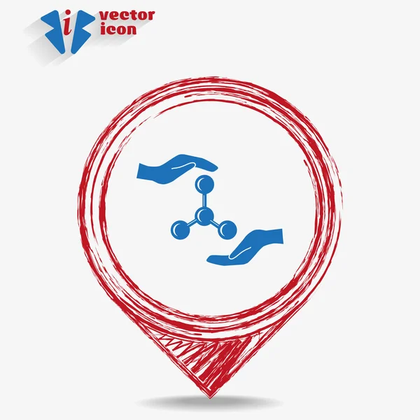 Molécula de iconos en un puntero rojo — Vector de stock