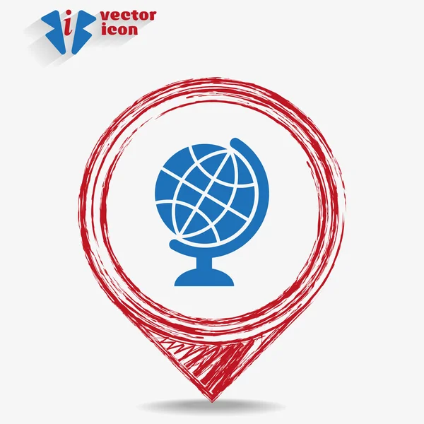 Icon globe on a red pointer — Stock Vector