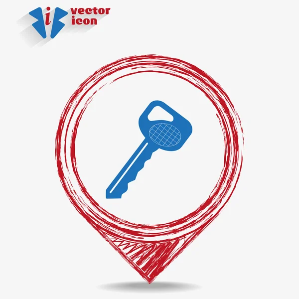 Icon key on a red pointer — Stock Vector