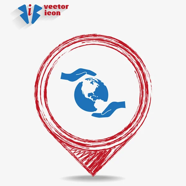 Icono globo en el puntero rojo — Vector de stock