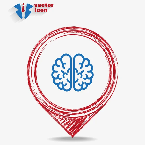 Icon brain on a red pointer — Stock Vector