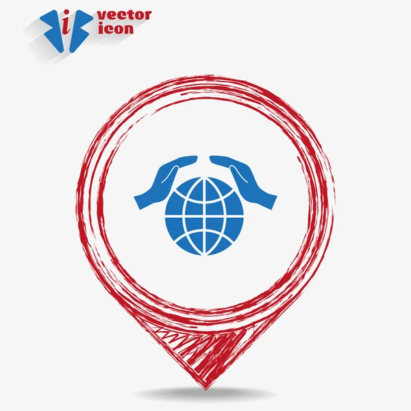 Symbol Globus auf rotem Zeiger — Stockvektor