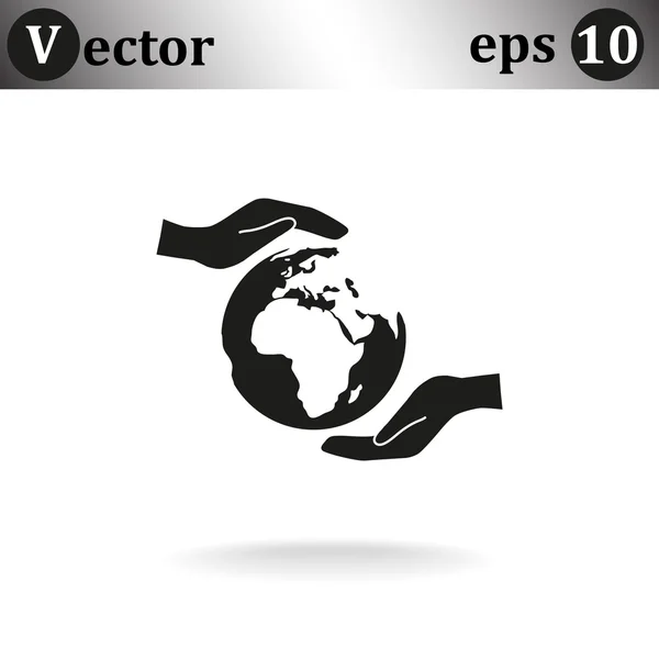 Planeta en las manos icono — Vector de stock