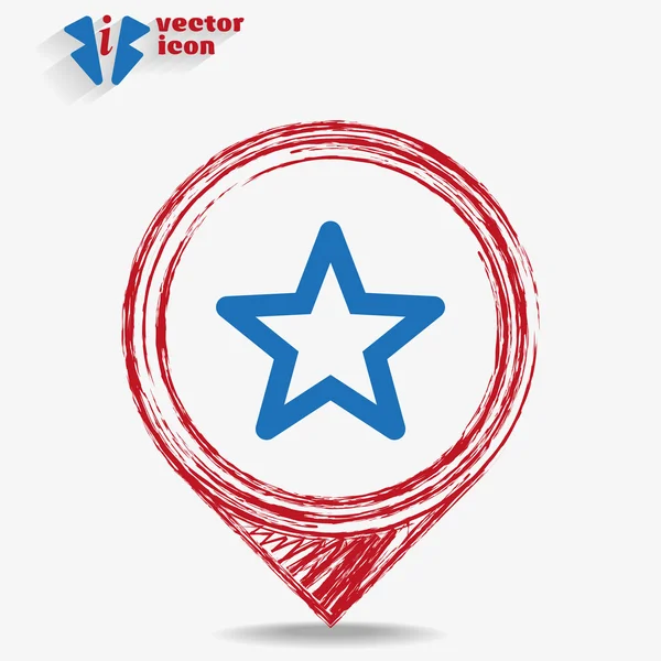 Icono estrella en un puntero rojo — Vector de stock