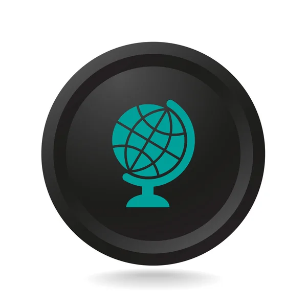 Icono globo en botón negro — Vector de stock