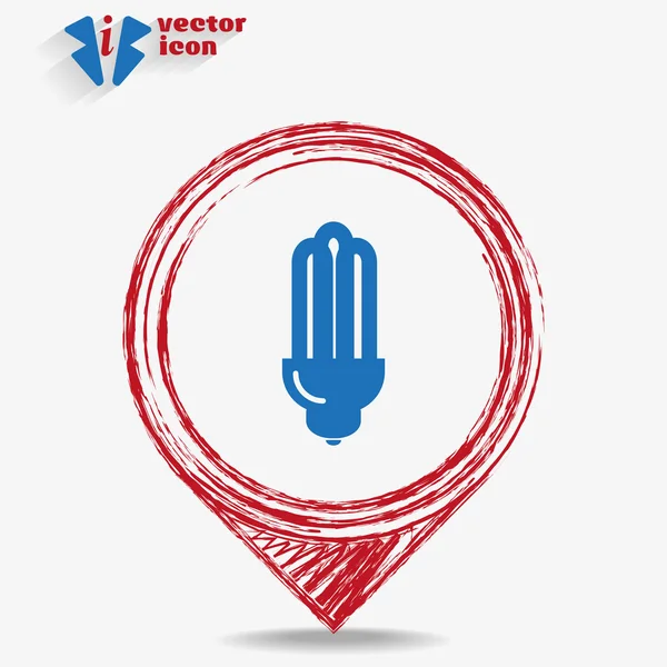 Icono bombilla en un puntero rojo — Vector de stock