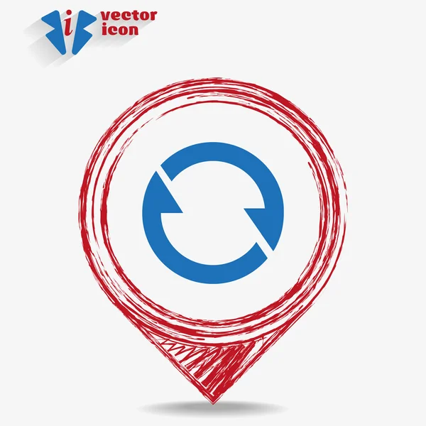 Icono de repetir en un puntero rojo — Vector de stock