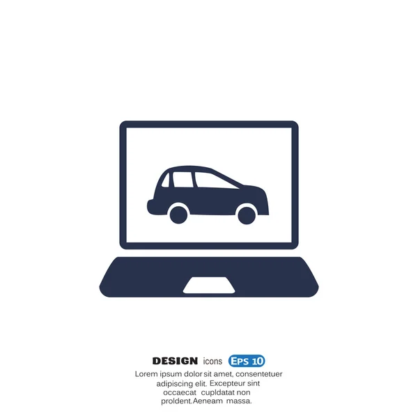 Ordenador portátil con coche en el icono de la pantalla — Vector de stock