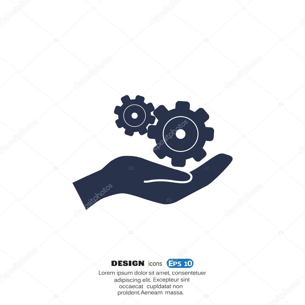 Rounded gears on hand simple icon