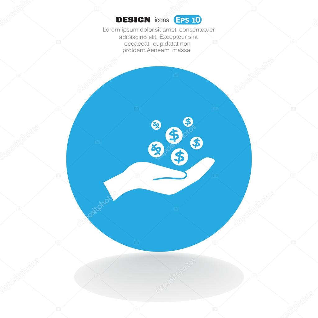 Coins in hand, web icon