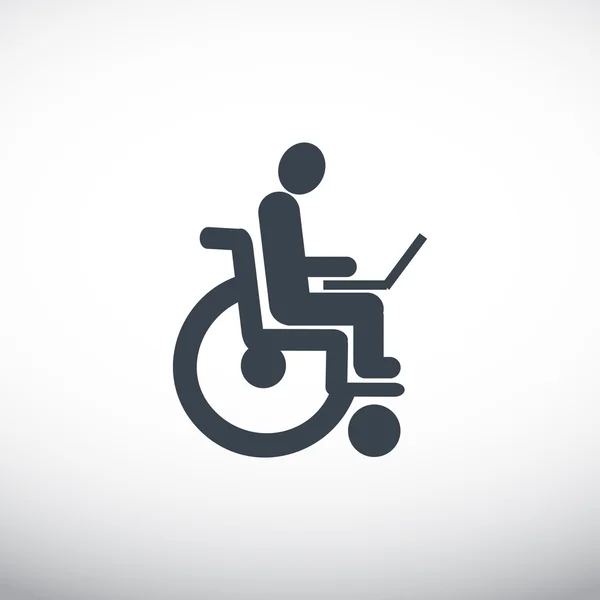 Funktionshindrade med laptop på rullstol ikonen — Stock vektor