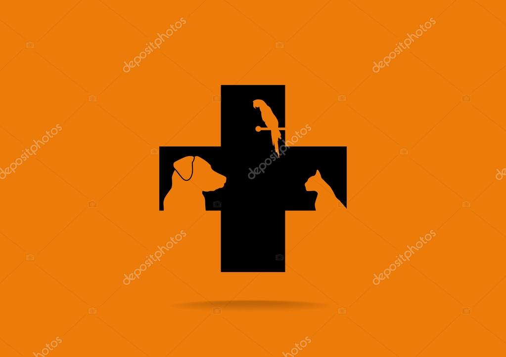 Sign with domestic pets silhouettes, veterinary logo concept