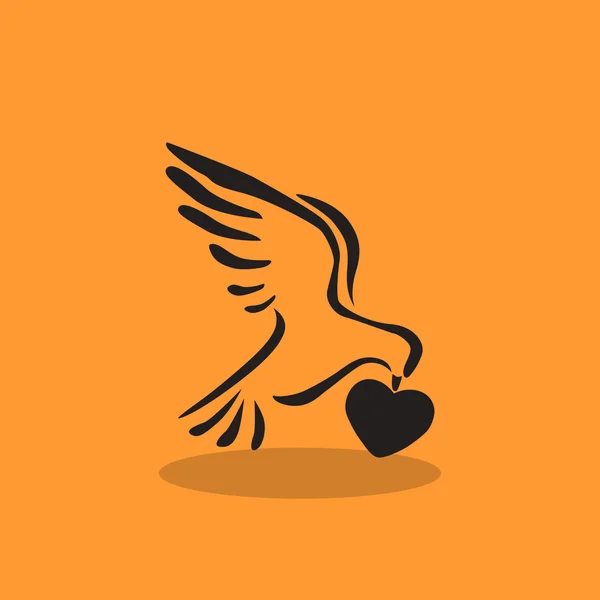 Pigeon avec coeur icône simple, concept paix et bonté — Image vectorielle