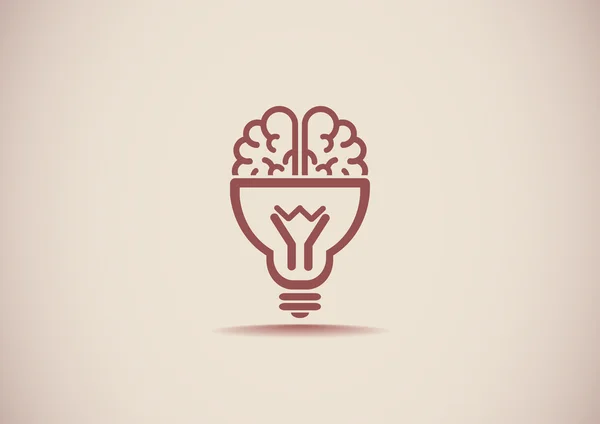 Otak dengan ikon bola lampu - Stok Vektor