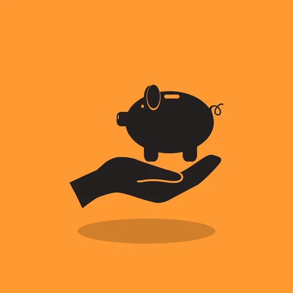 Piggy bank on human hand icon — Stock Vector