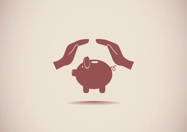 Piggy bank met handen pictogram — Stockvector