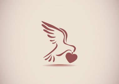 Güvercin ile kalp basit simgesi